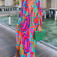 Loose V-neck Printed Long Sleeve Dress for Women