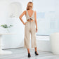 sleeveless button V-neck jumpsuit