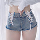 2023 European and American Sexy Sexy Lace-up Low-Waist Denim Shorts