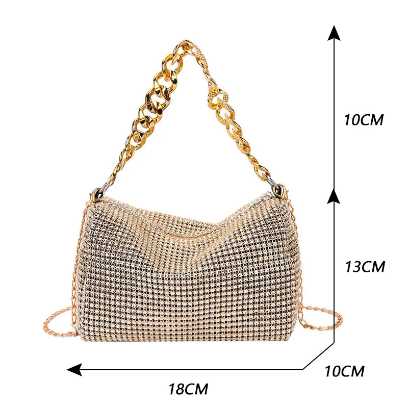 Fashion Glitter Rhinestone Evening Bag Women's Luxury Shiny Handbag for Nightclub Carnival Party Crossbody Underarm Bag