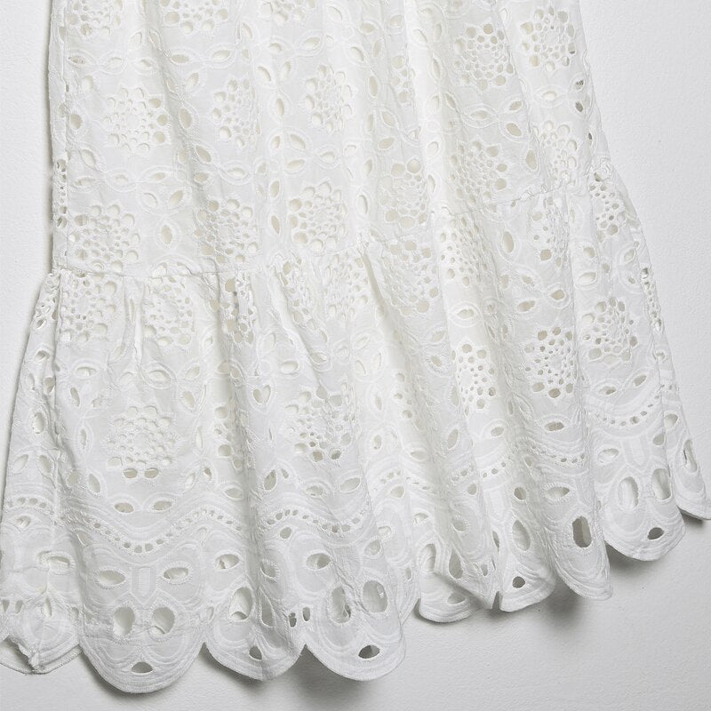 Party White lace blouse tops and skirt Women Summer Sexy embroidery hollow out Female shirt 2 piece set suit INKEO 2T105