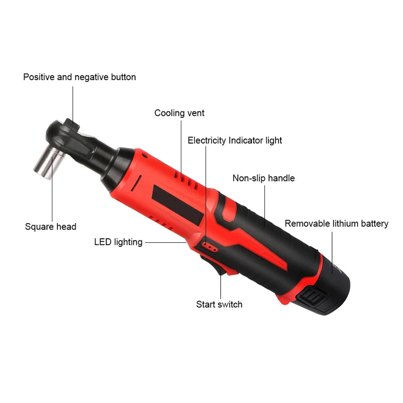 Cordless Electric Wrench 12V/18V 3/8 Inch Right Angle Ratchet Impact Drill Screwdriver Removal Tool for Car Repair by Tungfull