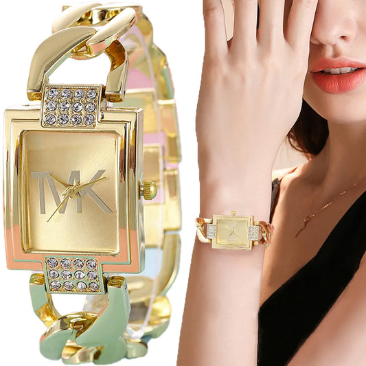 Luxury TVK Brand Watch Metal Strap Square Quartz  Watch Clock