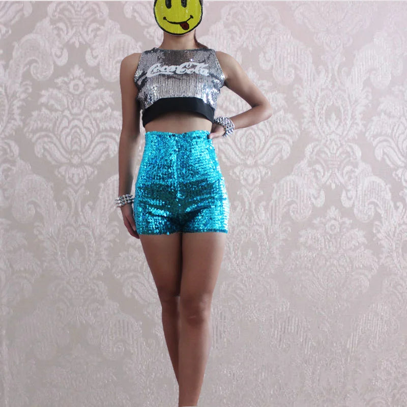 High Waist Sequin Shorts Women Summer 2024  Costume Streetwear.