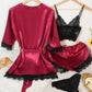 Women’s 4-Piece Satin Pajama Set – Silk Robe & Nightgown Sleepwear