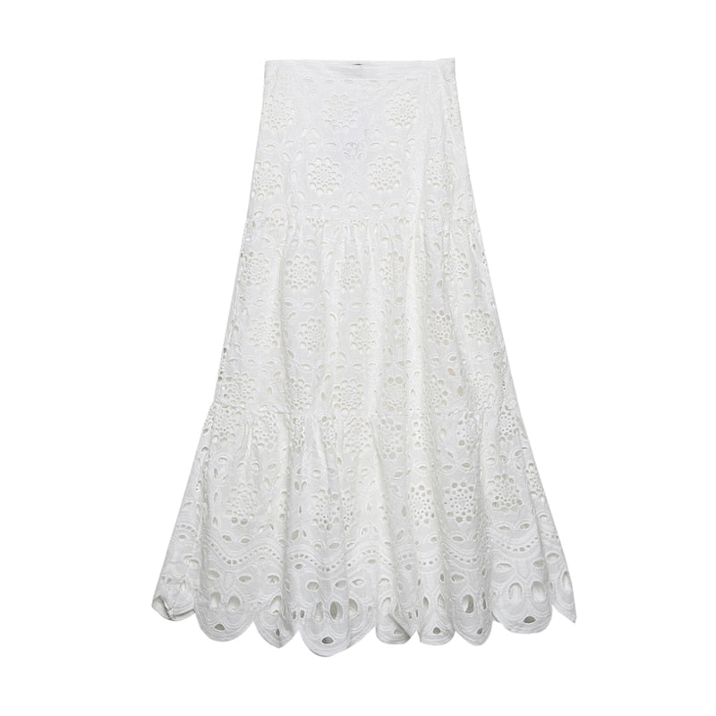 Party White lace blouse tops and skirt Women Summer Sexy embroidery hollow out Female shirt 2 piece set suit INKEO 2T105