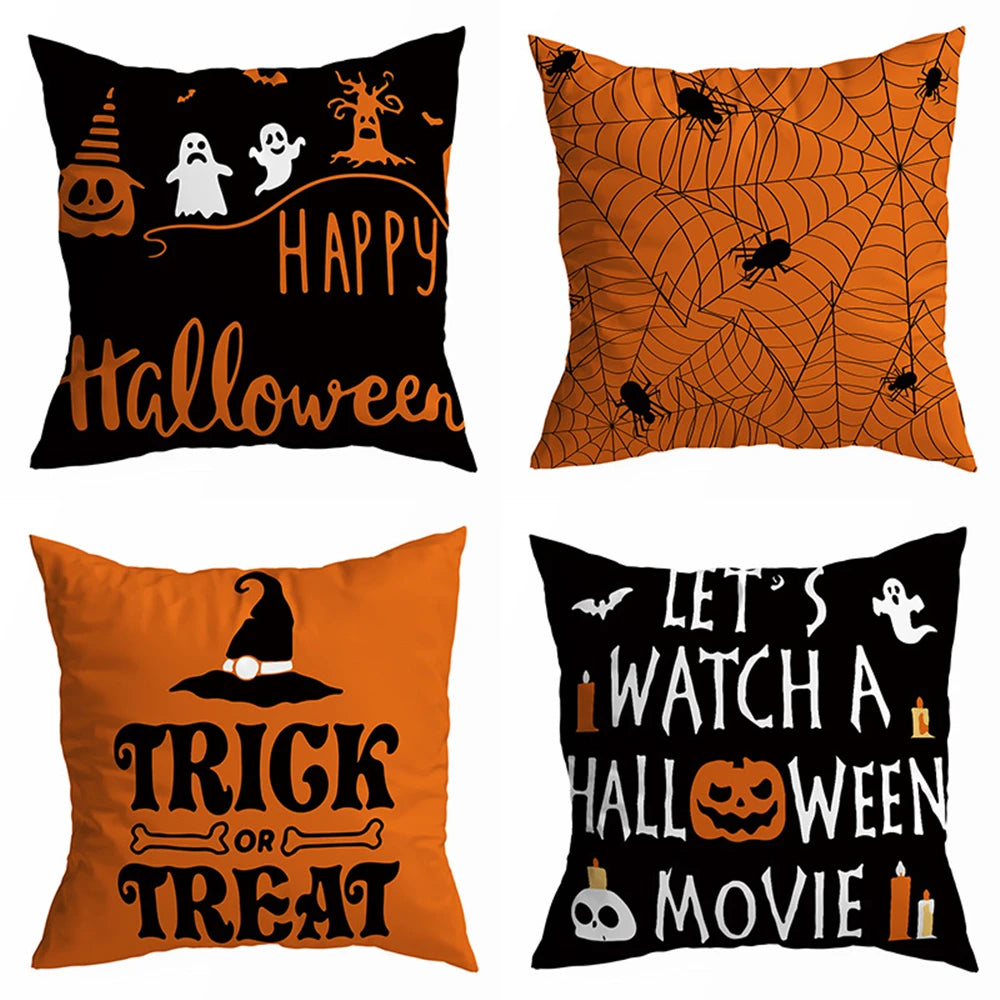 Halloween Decoration Throw Pillow Cover 45x45cm Halloween Decor Trick or Treat Pumpkin Bat Cushion Cover for Sofa Living Room