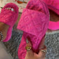 Flower Slides Thick Bottom Fur Slippers for Women