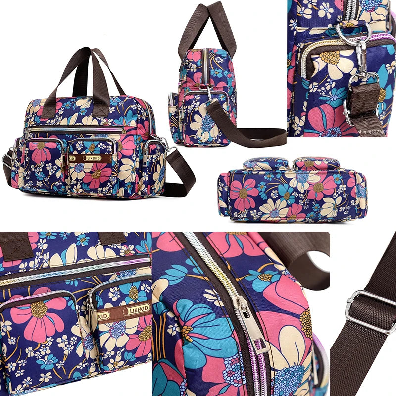 Ladies Messenger Bag Casual Handbag Shoulder Large Capacity Waterproof Tote Bag Flower Printed Bags Outdoor Picnic Bag For Women