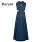 Vintage Blue Denim Sleeveless Dress Outfits Women Summer Sexy Backless Single-breasted Slit Jeans Sundress Elegant Lapel