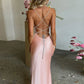 CNYISHE Sexy Backless Maxi Dress Split Spaghetti Strap Evening Lace Up Party Robes for Women Pure Color Prom Clothing