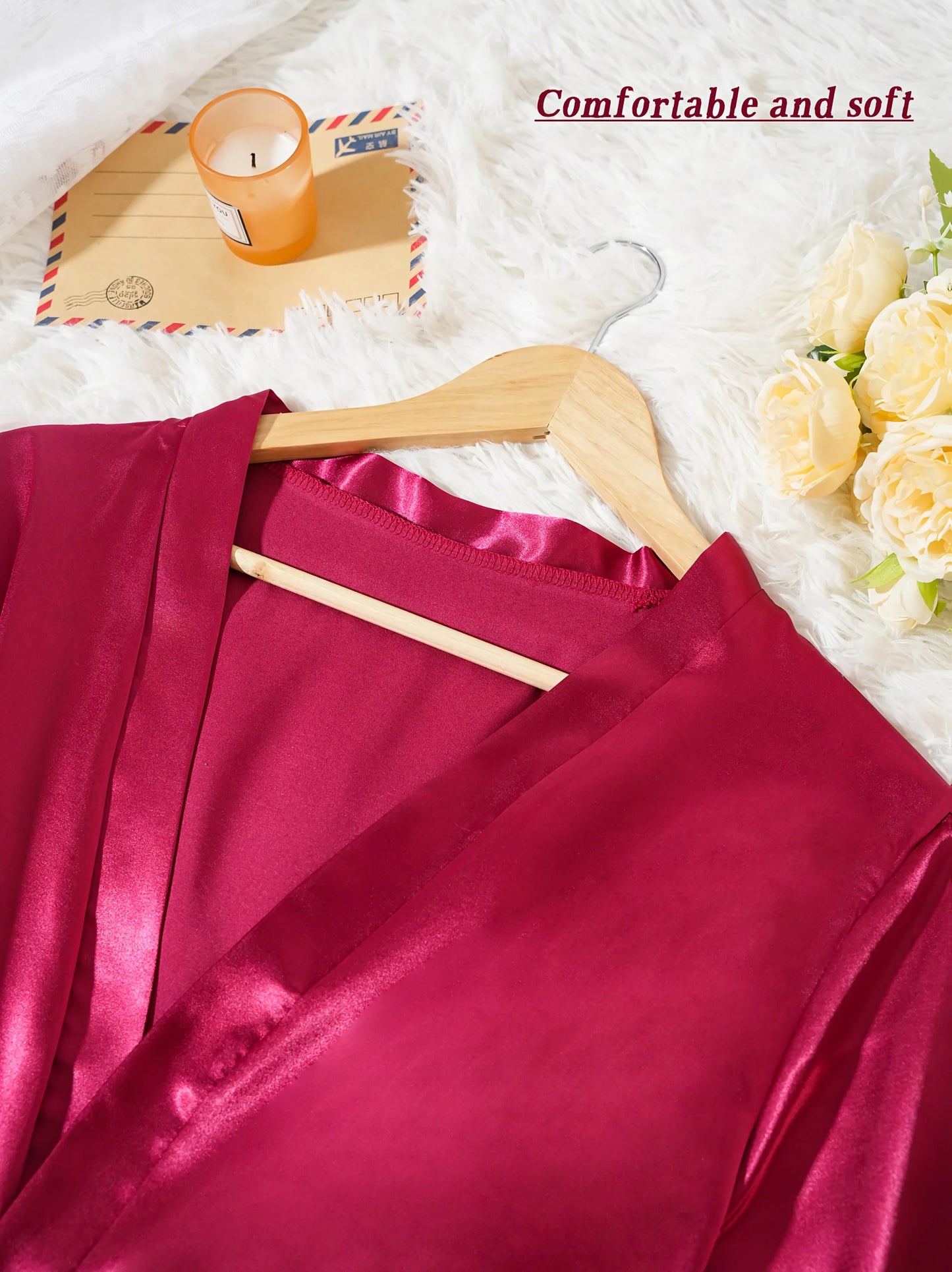 Women’s 4-Piece Satin Pajama Set – Silk Robe & Nightgown Sleepwear