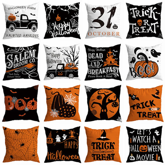 Halloween Decoration Throw Pillow Cover 45x45cm Halloween Decor Trick or Treat Pumpkin Bat Cushion Cover for Sofa Living Room