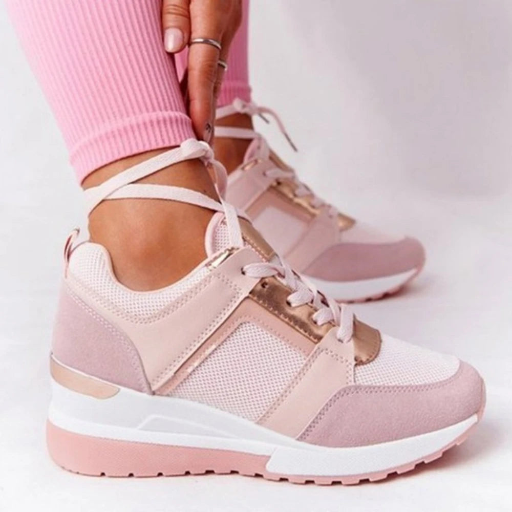 Women's Shoes New Women Wedges Sneakers Women Lace-Up Breathable Sports Shoes Ladies Casual Platform Non Slip Vulcanized Shoes