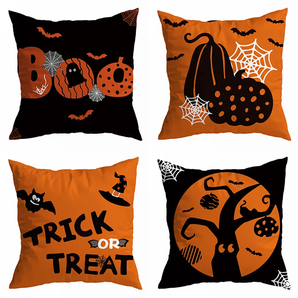 Halloween Decoration Throw Pillow Cover 45x45cm Halloween Decor Trick or Treat Pumpkin Bat Cushion Cover for Sofa Living Room