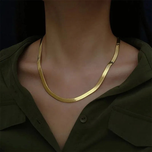 18K Gold Color 4MM Flat chain Necklace