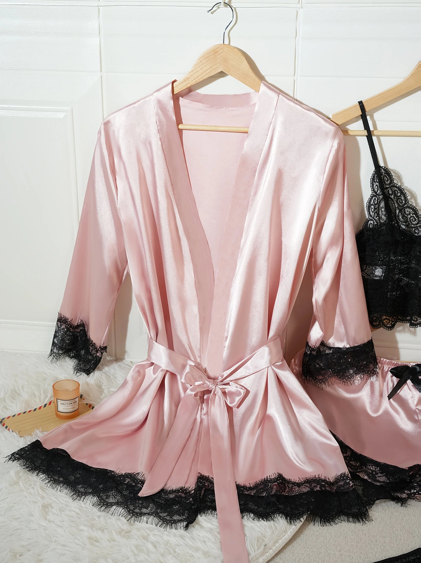 Women’s 4-Piece Satin Pajama Set – Silk Robe & Nightgown Sleepwear