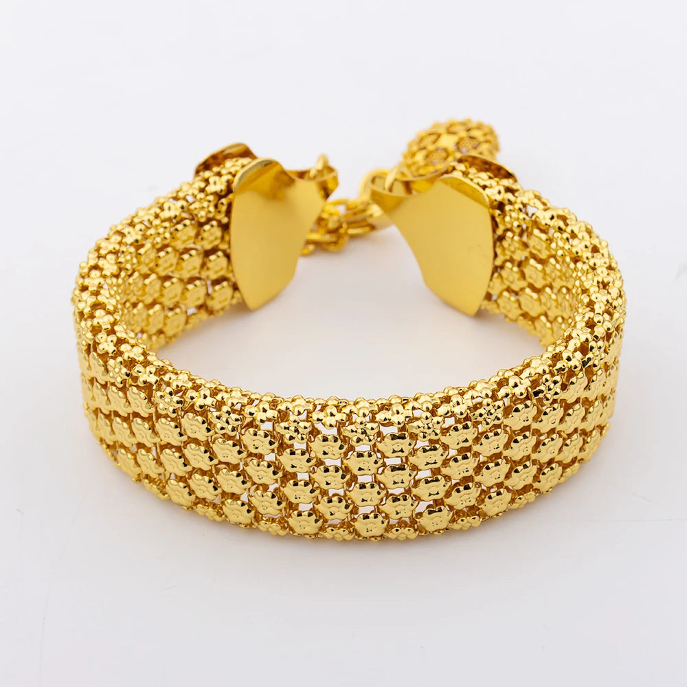 Jewelry Set for Women Chunky Necklace Earrings Dubai Gold Plated Bracelet African Fashion 3Pcs Jewelry for Punk Party Wedding