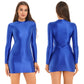 Womens Glossy Bodycon Dress Long Sleeve Mini Pencil Dress Nightwear Smooth Stretchy Mock Neck Tight Dresses Clubwear Costume