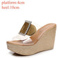 Transparent Slippers Buckle Rhinestone Thick Sole Platform Shoes 2024 High Heels Wedges Slides