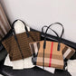 Large Capacity Women Handbag Fashion Stripe Canvas Leather Luxury Female Top Handle Bag Retro New Office Work Lady Shoulder Bag