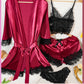 Women’s 4-Piece Satin Pajama Set – Silk Robe & Nightgown Sleepwear