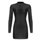 Womens Glossy Bodycon Dress Long Sleeve Mini Pencil Dress Nightwear Smooth Stretchy Mock Neck Tight Dresses Clubwear Costume