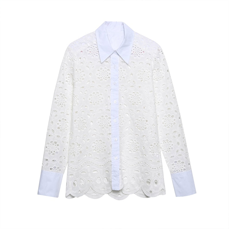 Party White lace blouse tops and skirt Women Summer Sexy embroidery hollow out Female shirt 2 piece set suit INKEO 2T105