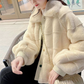 Womens Faux Fur Jacket With Vegan Leather Trimmed Cuffs