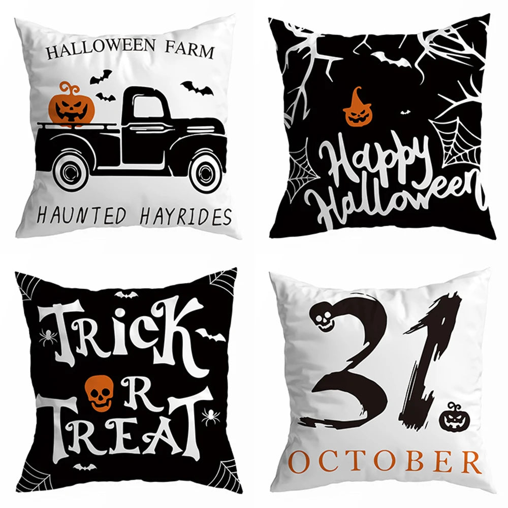 Halloween Decoration Throw Pillow Cover 45x45cm Halloween Decor Trick or Treat Pumpkin Bat Cushion Cover for Sofa Living Room