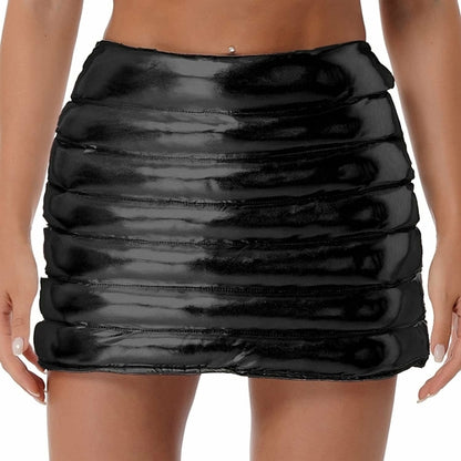 Womens Metallic Shiny Skirts Winter Warm A-Line Mini Skirt