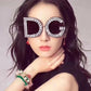 Trend Letter Sunglasses Female Oversized Sun Glasses Women Luxury Brand Spray Paint Diamond Frame Flash Shades Eyeglasses