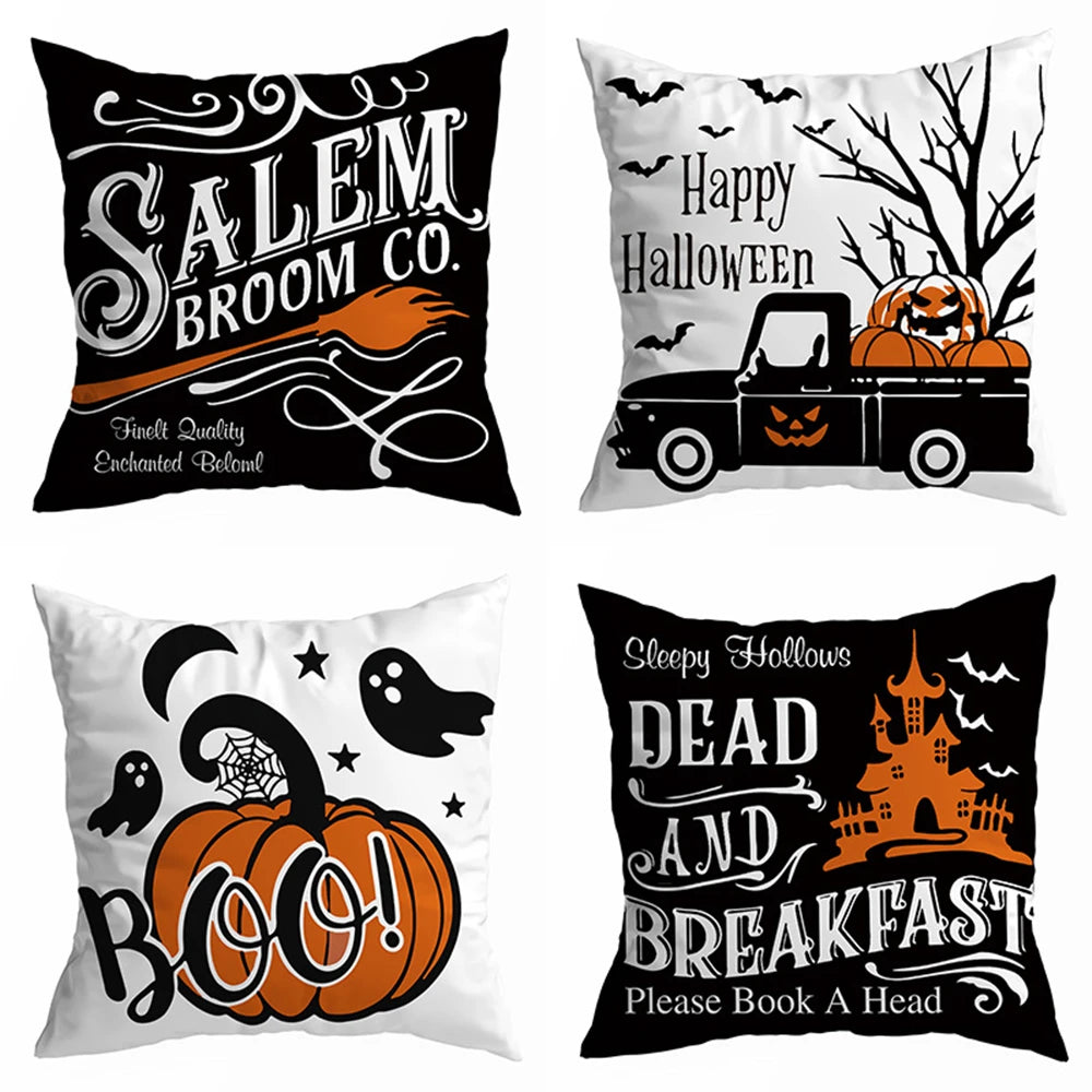 Halloween Decoration Throw Pillow Cover 45x45cm Halloween Decor Trick or Treat Pumpkin Bat Cushion Cover for Sofa Living Room