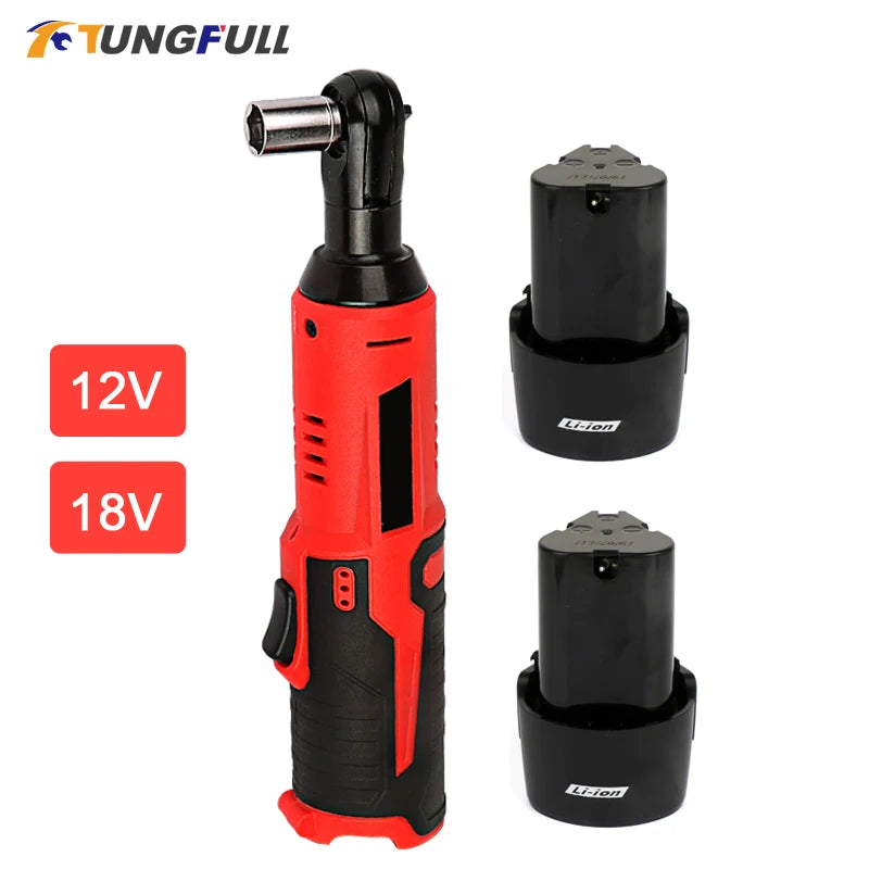 Cordless Electric Wrench 12V/18V 3/8 Inch Right Angle Ratchet Impact Drill Screwdriver Removal Tool for Car Repair by Tungfull