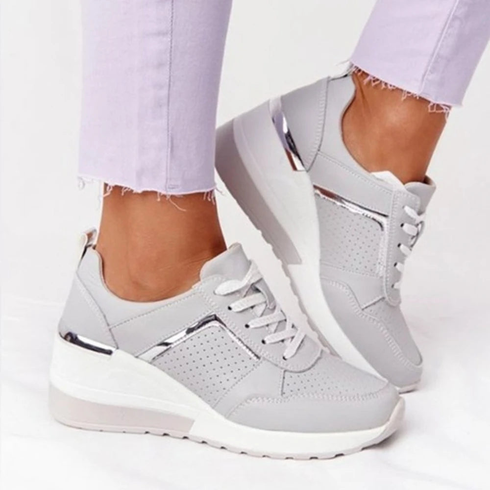 Women's Shoes New Women Wedges Sneakers Women Lace-Up Breathable Sports Shoes Ladies Casual Platform Non Slip Vulcanized Shoes