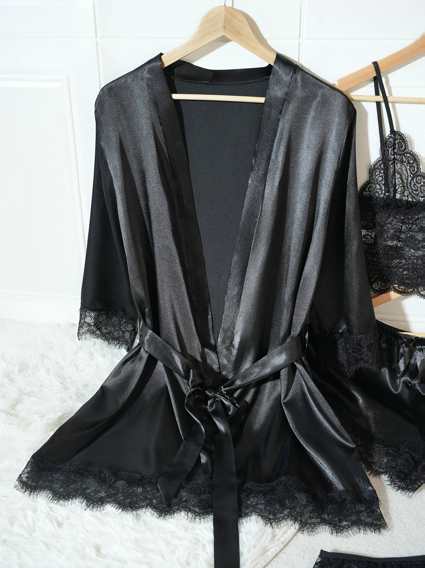 Women’s 4-Piece Satin Pajama Set – Silk Robe & Nightgown Sleepwear