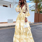 V-Neck Backless Hollow Out Lantern Sleeve Maxi Dress