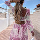 V-Neck Backless Hollow Out Lantern Sleeve Maxi Dress