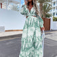 V-Neck Backless Hollow Out Lantern Sleeve Maxi Dress