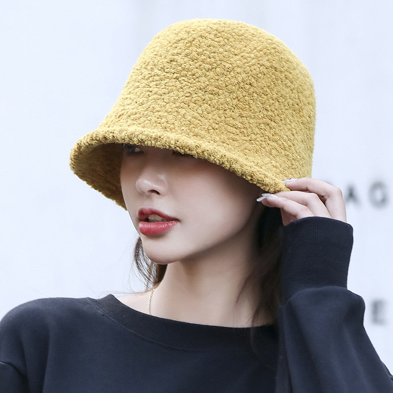 Winter Bucket Hat For Women Thickened Warm Ear Protector Cap French