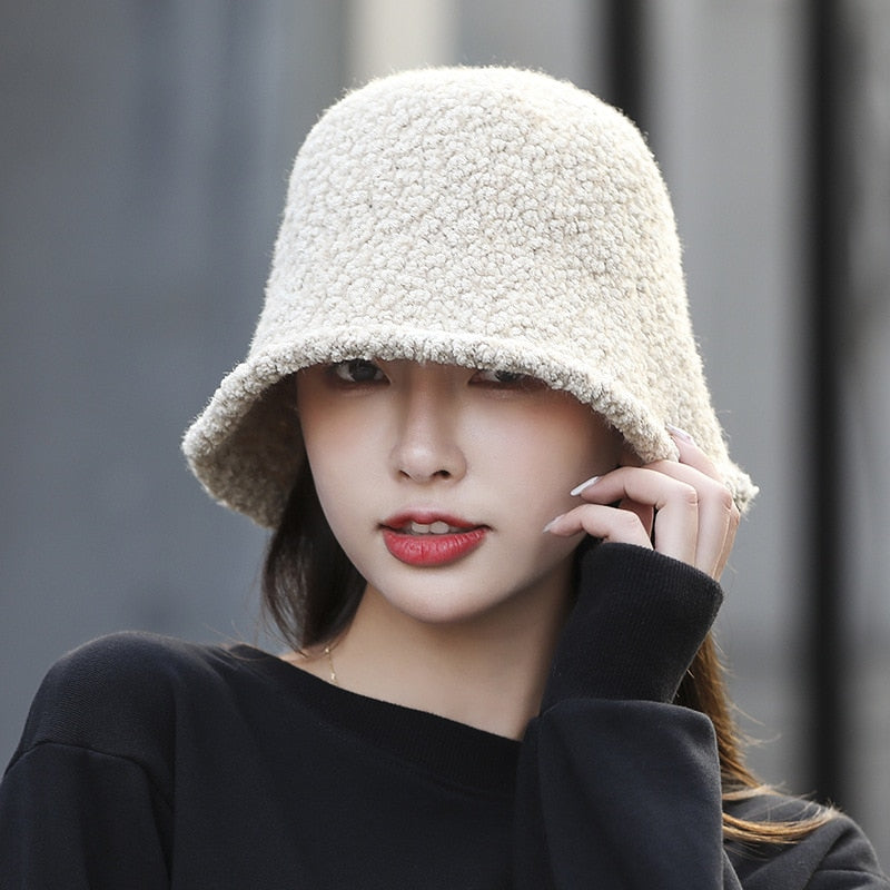 Winter Bucket Hat For Women Thickened Warm Ear Protector Cap French