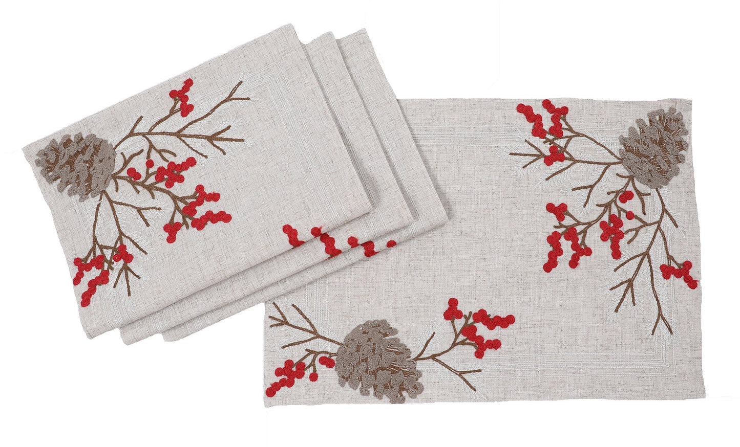 XD19811-Christmas Pine Cone Crewel Embroidered Placemats 14 by