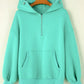 Mint Green Half Zip Kangaroo Pocket Drop Shoulder Hoodie - Image #1