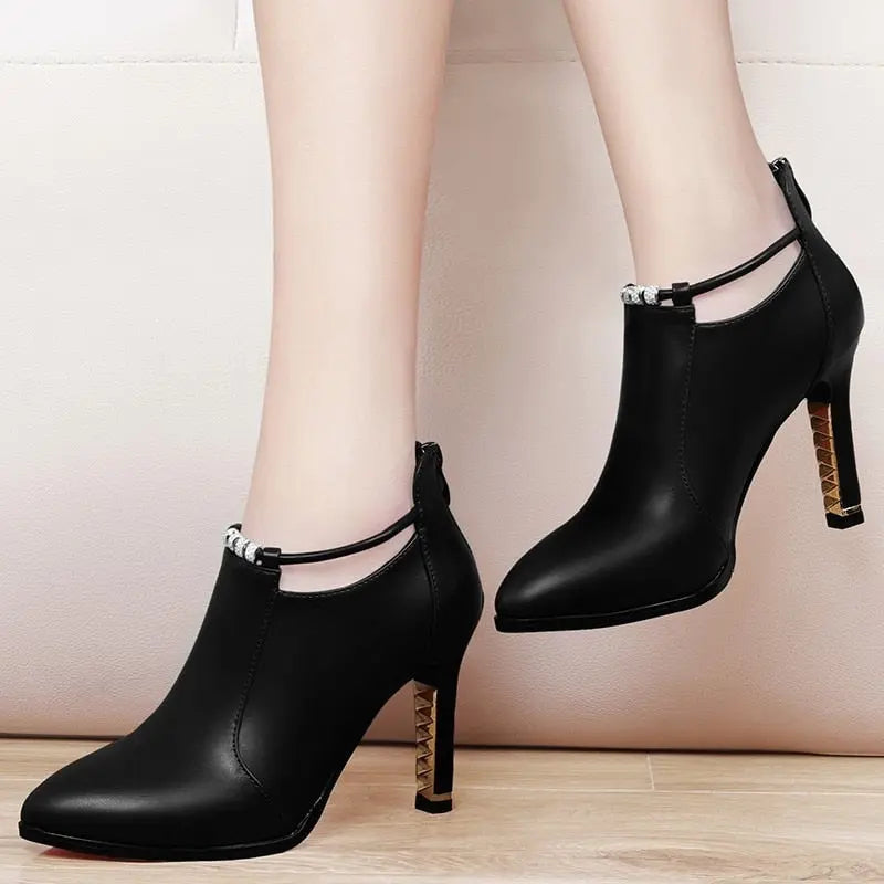 Botas Mujer2019new Winter Boots Women Shallow Round Toe Red Women&#39;s Boots Thin Heels Zip Ankle Boots Pu Leather Zapatos De Mujer - Executive-Skincare