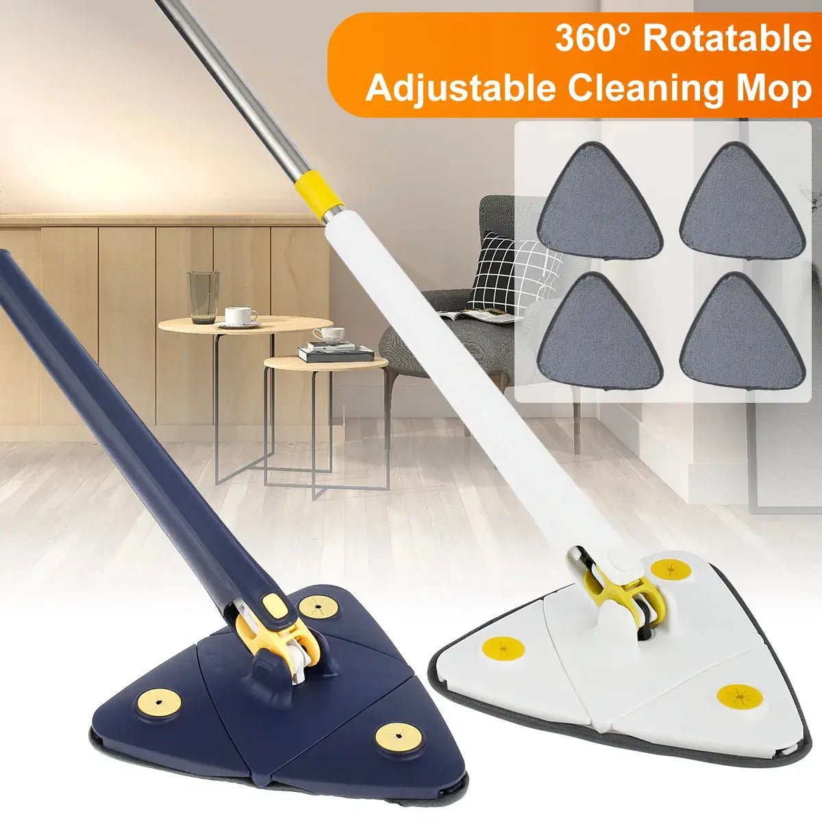 Telescopic Triangle Mop 360° Rotatable Spin Cleaning Mop Adjustable Squeeze Wet and Dry Use Water Absorption Home Floor Tools - Image #1