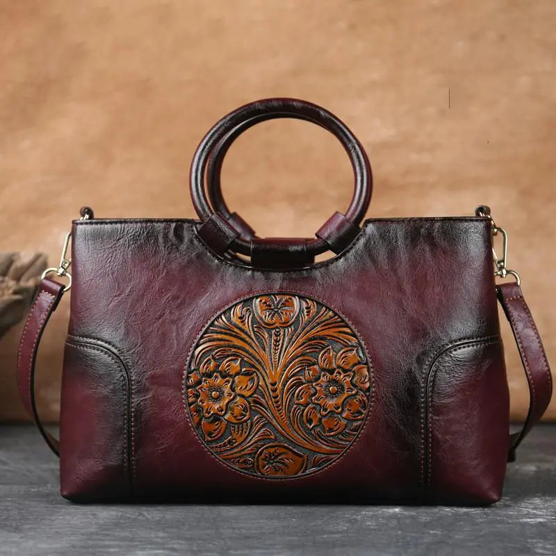 2022 New High Quality Leather Women Handbag Retro Handmade Embossed Shoulder Bag For Women Large Capacity Female Messenger Bags - Executive-Skincare