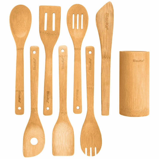 Bamboo Kitchen Utensils Set 8-Pack - Wooden Cooking Utensils - Image #1