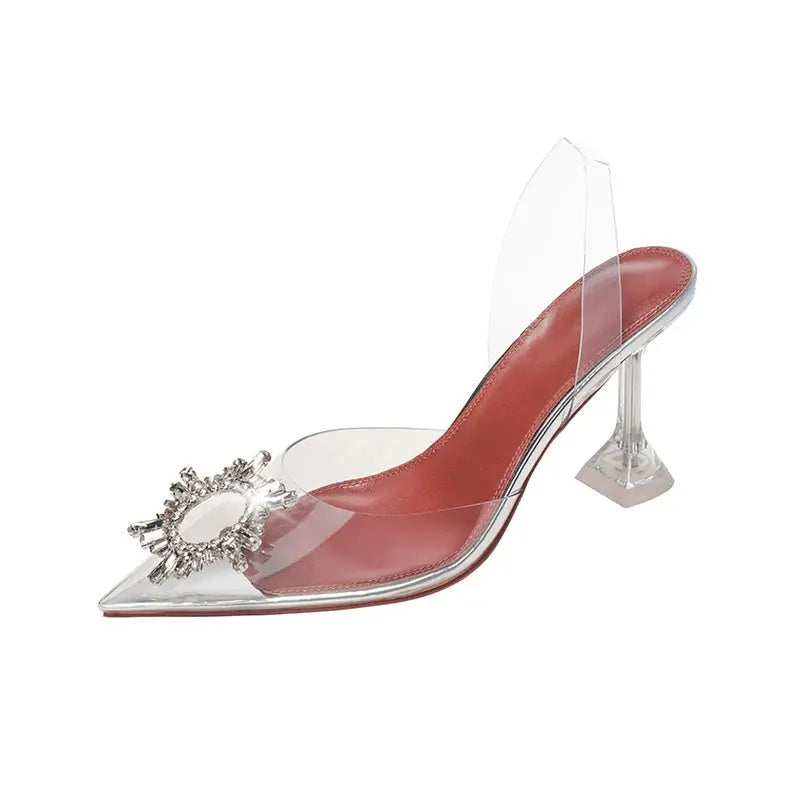 Summer Closed-Toe Transparent Stiletto Heel Ladies Refined Grace Crystal Sandals - Image #5