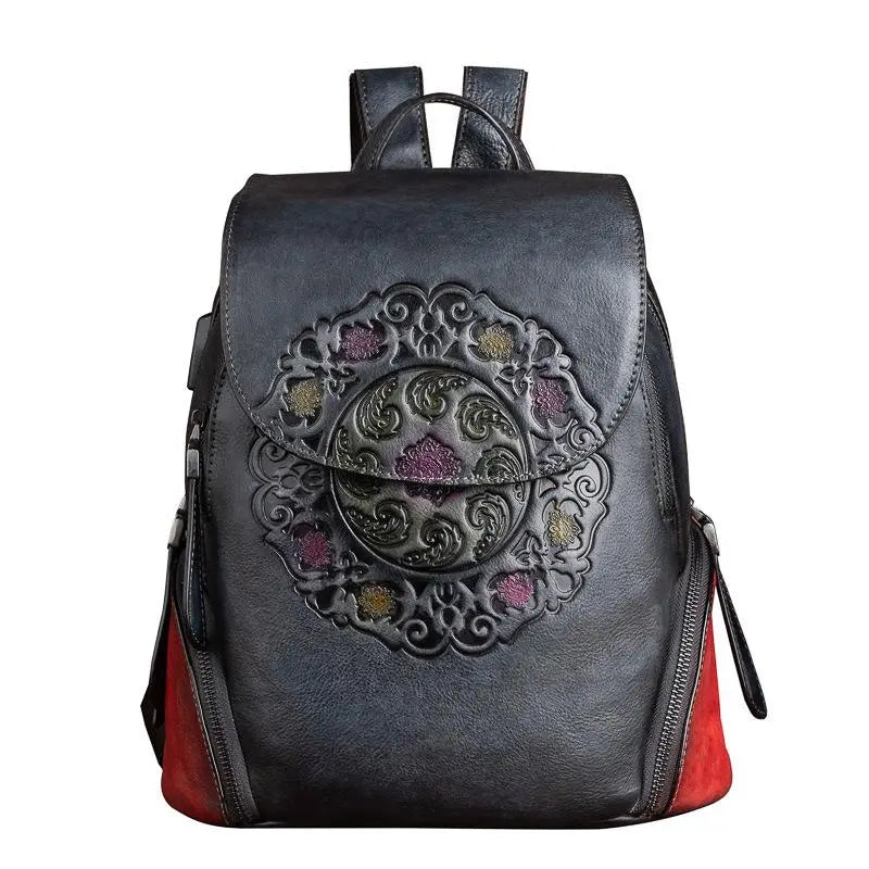 MOTAORA Fashion Backpack Retro Genuine Leather Backpacks For Women New Handmade Embossed Vintage Bag China Style Backpack Ladies - Executive-Skincare