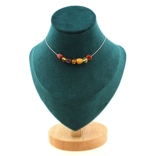 Mookaite + Genuine Baltic Sea Amber 7 beads necklace.